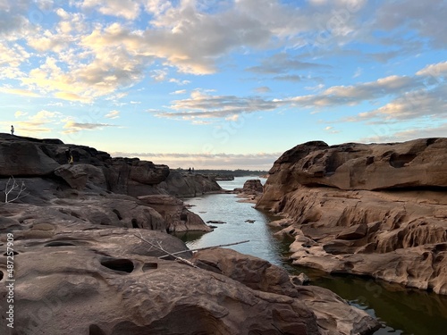 "Sam Pun Bok" Three thousand waving the rocks beneath the Mekong river. Natural sandstone group Eroded through time for thousands of years. Thailand grand canyon in Ubon Ratchathani.