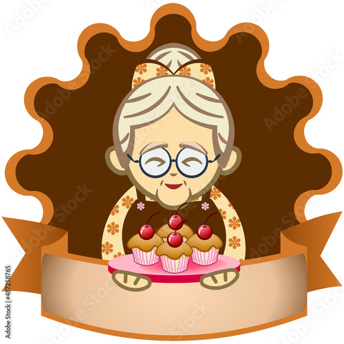 vector illustration of grandma's logo serving a cup cake