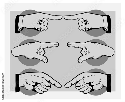 dibujo vectorial de las manos señaladoras, elementos tipográficos, banner para la decoración, señalización