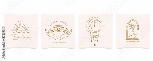 boho background for social media with hand,sun,moon
