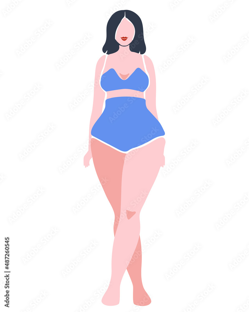 Plus size model. Bodypositive girl in lingerie. Flat vector illustration. Eps10. Plus size model. Bodypositive girl in lingerie. Flat vector illustration. Eps10.