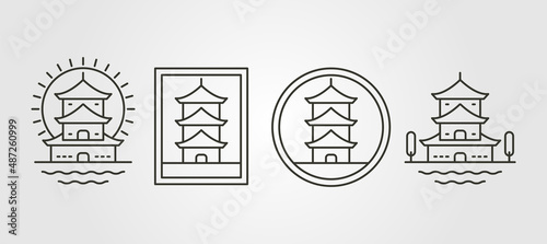 set of pagoda vector line logo vector symbol illustration design, traditional house bundle logo design
