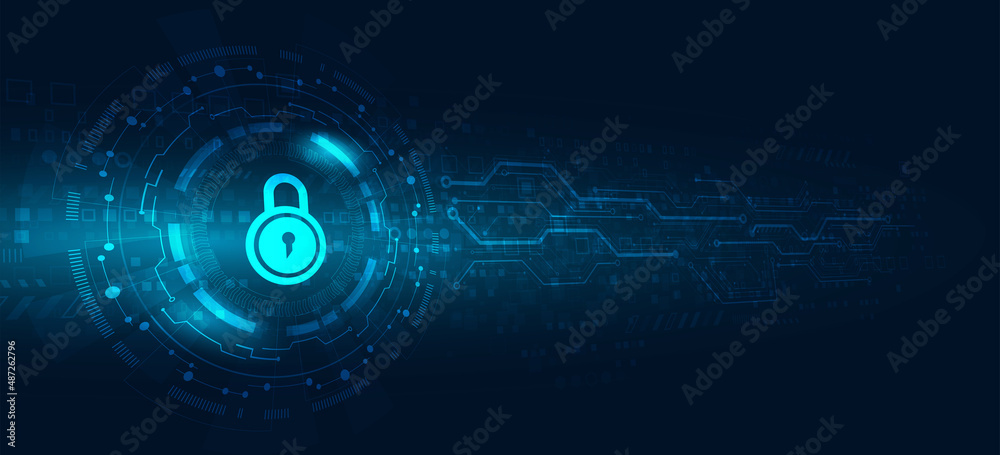 Obraz premium Cyber security personal data protection.padlock vector.Abstract hi-tech futuristic background concept.