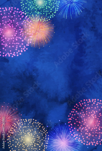 水彩の打ち上げ花火のベクターイラスト背景(暑中見舞い)