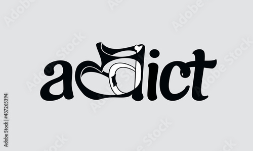 Addict wordmark custom type, emphasis on letter d, stretched skin