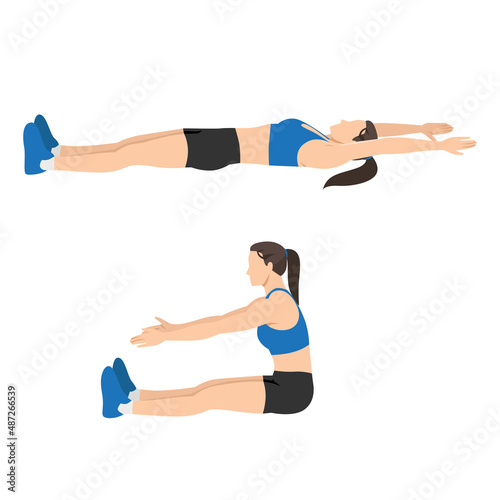 Woman doing Roll up exercise. Flat vector illustration isolated on white background