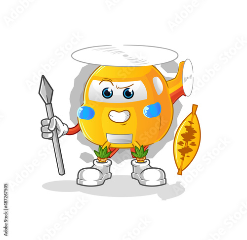 helicopter african tribal fighter mascot. cartoon vector