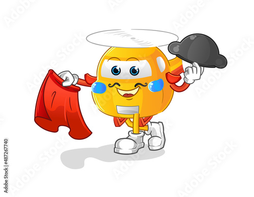 helicopter matador with red cloth illustration. character vector