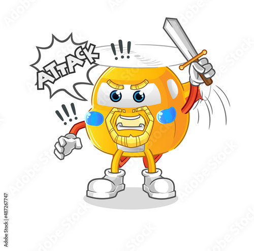 helicopter knights attack with sword. cartoon mascot vector