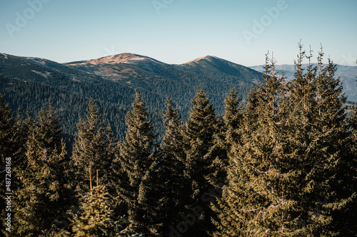 Hiking Chabenec  from village magurka to durkova cottage , very popular hiking destination in Low Tatras National park, Slovakia nature. Liptov region. Winter  frozen landscape photo