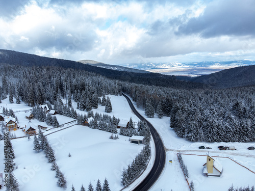 aerial landscape with the Bucin pass - Romania in winter © sebi_2569