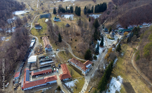 aerial landscape with Prislop Monastery - Romania photo