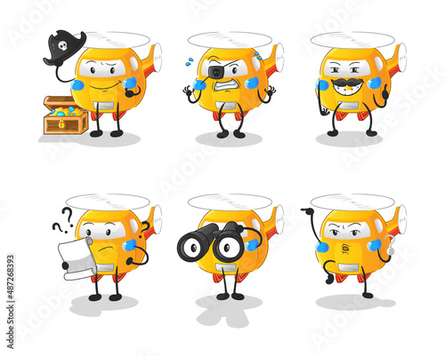 helicopter Pirate group character. cartoon mascot vector
