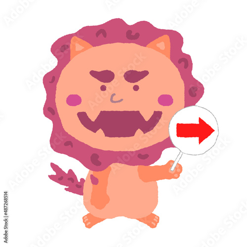 左の矢印札を持つ沖縄のシーサー　イラスト素材