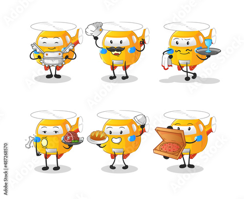 helicopter restaurant group character. cartoon mascot vector