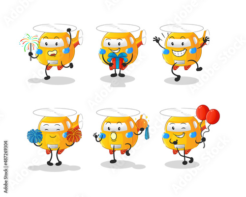 helicopter celebration set character. cartoon mascot vector