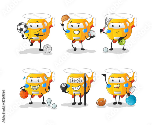 helicopter sport set character. cartoon mascot vector