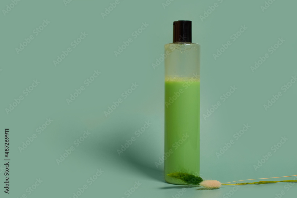 A tube of shampoo and dried lagurus flowers A tube of shampoo and dried lagurus flowers