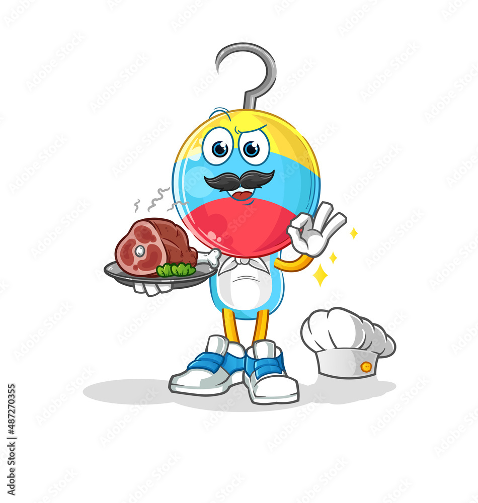 fishing bait head cartoon chef with meat mascot. cartoon vector fishing bait head cartoon chef with meat mascot. cartoon vector