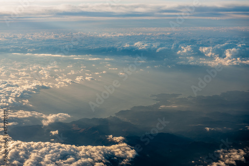 Aerial shot of the east-coast of Japan, from about 35000 ft.