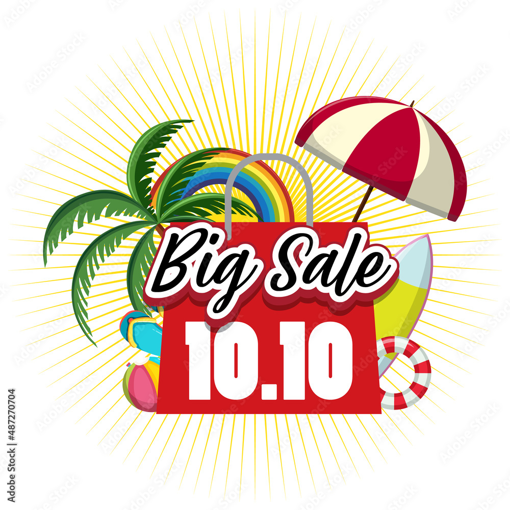 10.10 Big Sale banner with summer objects