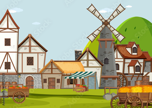 Ancient medieval village scene