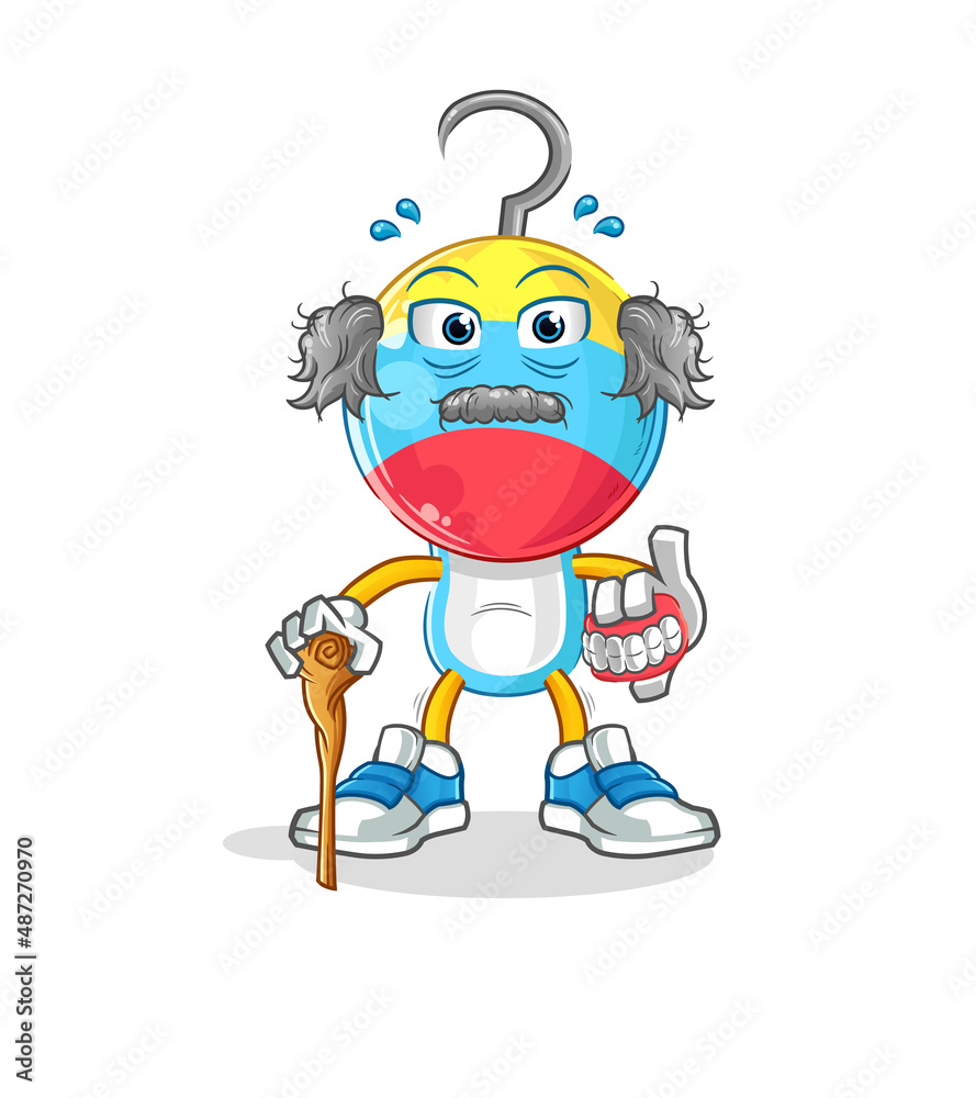fishing bait head cartoon white haired old man. character vector