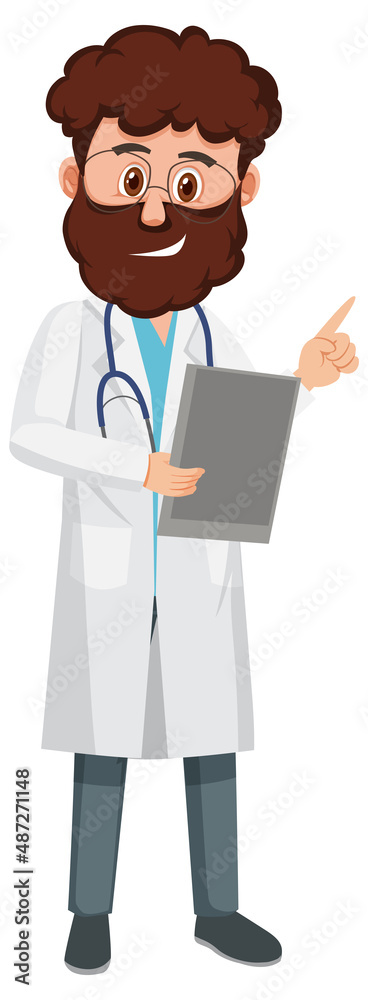 A male doctor cartoon character on white background A male doctor cartoon character on white background