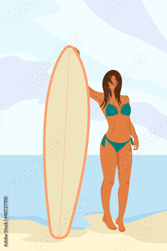 Vector illustration of woman surfer
