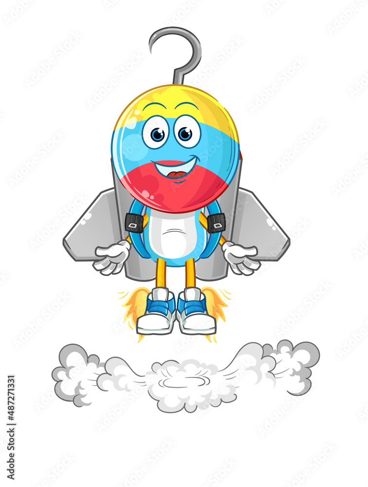 fishing bait head cartoon with jetpack mascot. cartoon vector