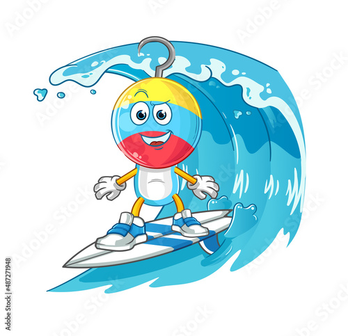 fishing bait head cartoon surfing character. cartoon mascot vector
