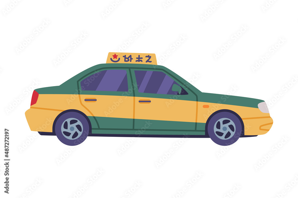Chinese Taxi or Cab as Vehicle for Hire Vector Illustration