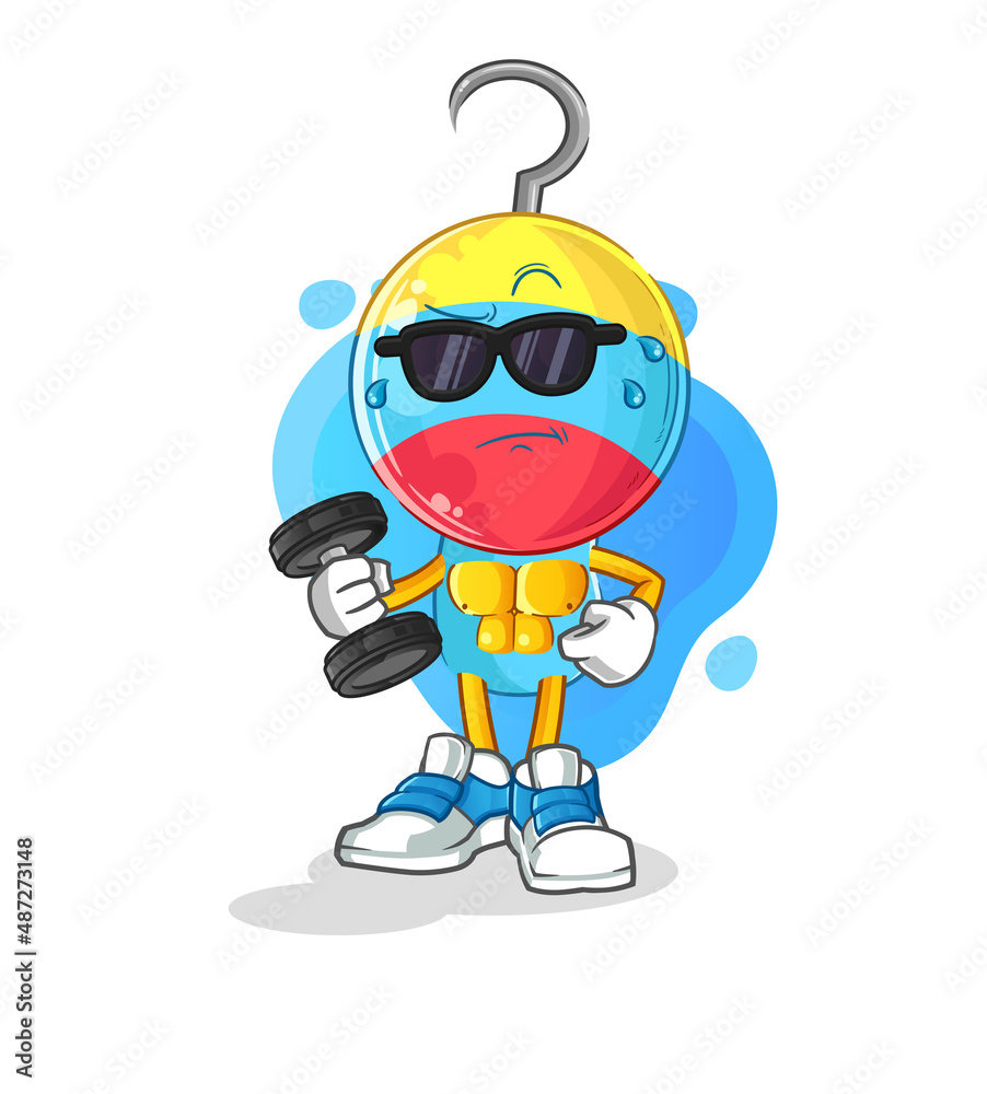 Obraz premium fishing bait head cartoon lifting dumbbell vector. cartoon character