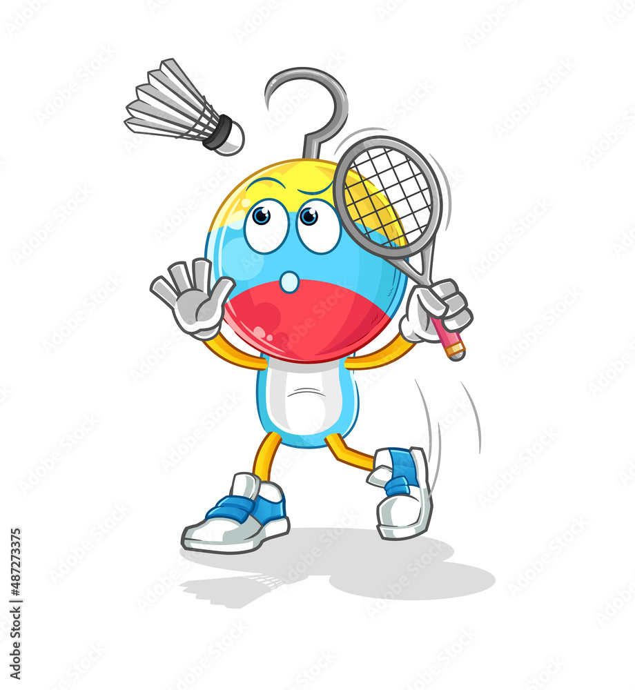 fishing bait head cartoon smash at badminton. cartoon mascot vector
