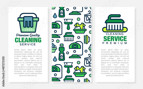Cleaning Service Vertical Banner Design with Tool Icon Vector Template