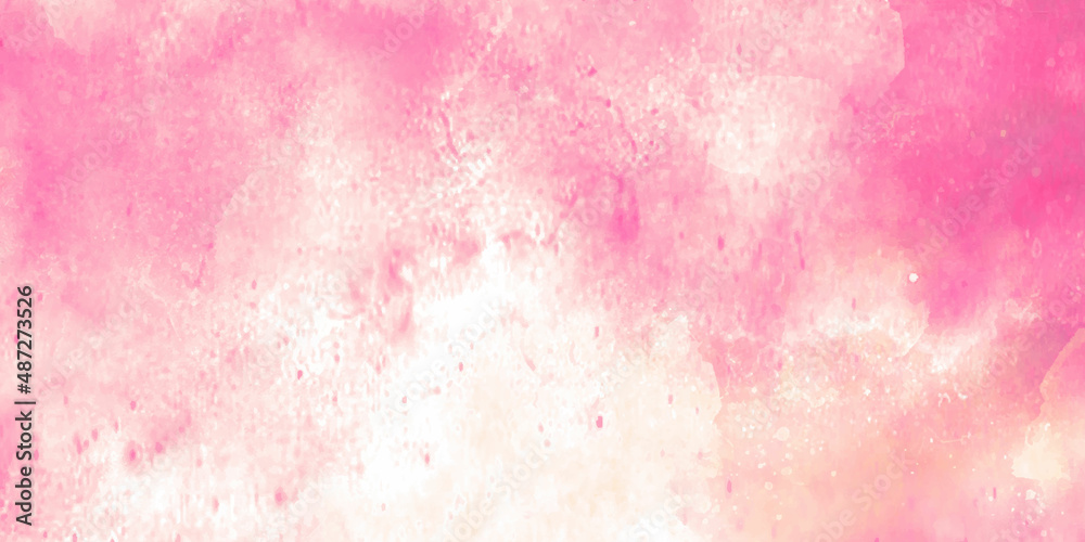 Abstract watercolor background with space Pink color light ink effect shades gradient on textured paper. Soft smeared aquarelle painted magenta watercolor canvas for splash design.