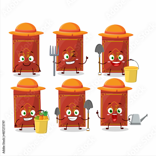 Farmer red packets chinese cute mascot character with fork
