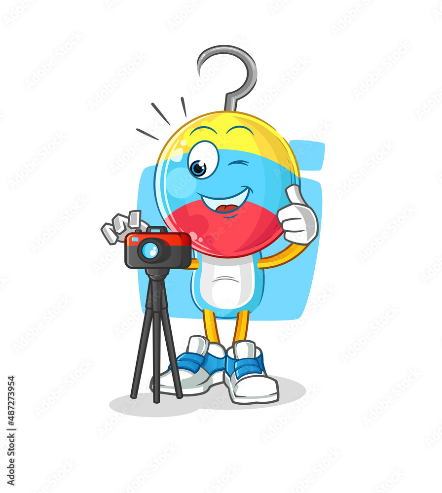Obraz premium fishing bait head cartoon photographer character. cartoon vector