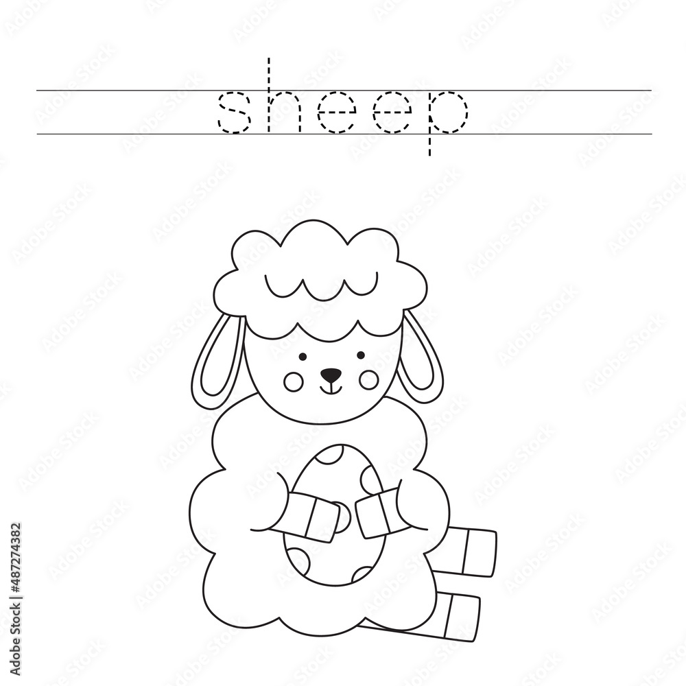 Trace the letters and color Easter sheep. Handwriting practice for kids. Trace the letters and color Easter sheep. Handwriting practice for kids.