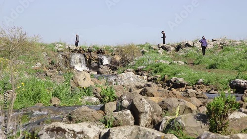 Sightseers going on excursion at Golan heights Israel