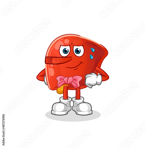 liver lie like Pinocchio character. cartoon mascot vector