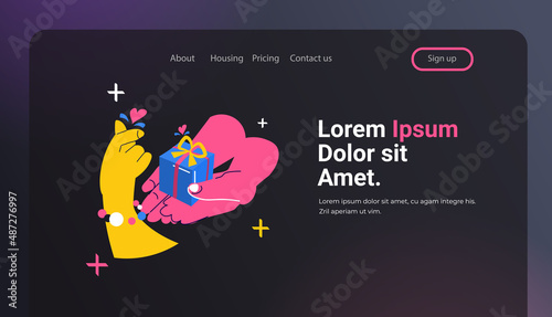 female hands with bracelet and gift box international happy womens day celebration concept 8th march greeting card vertical copy space vector illustration