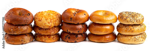 Fotografija A Variety of Different Bagel Flavors on a White Background