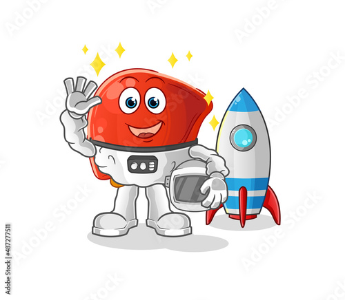 liver astronaut waving character. cartoon mascot vector