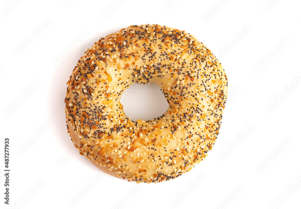 Single Everything Bagel on a White Background Single Everything Bagel on a White Background