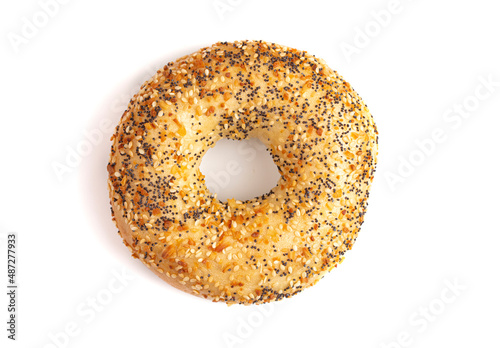 Single Everything Bagel on a White Background