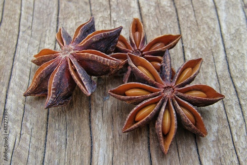 star anise on wooden background