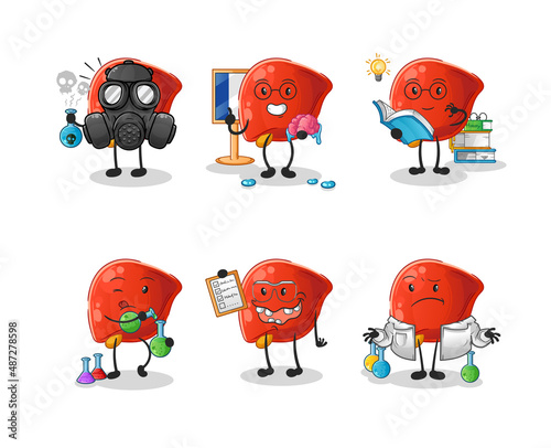 liver scientist group character. cartoon mascot vector