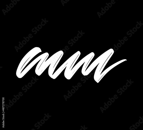 White Vector Letters Logo Brush Handlettering Calligraphy Style In Black Background Initial mm