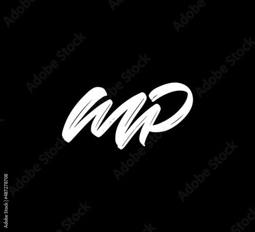 White Vector Letters Logo Brush Handlettering Calligraphy Style In Black Background Initial mp photo